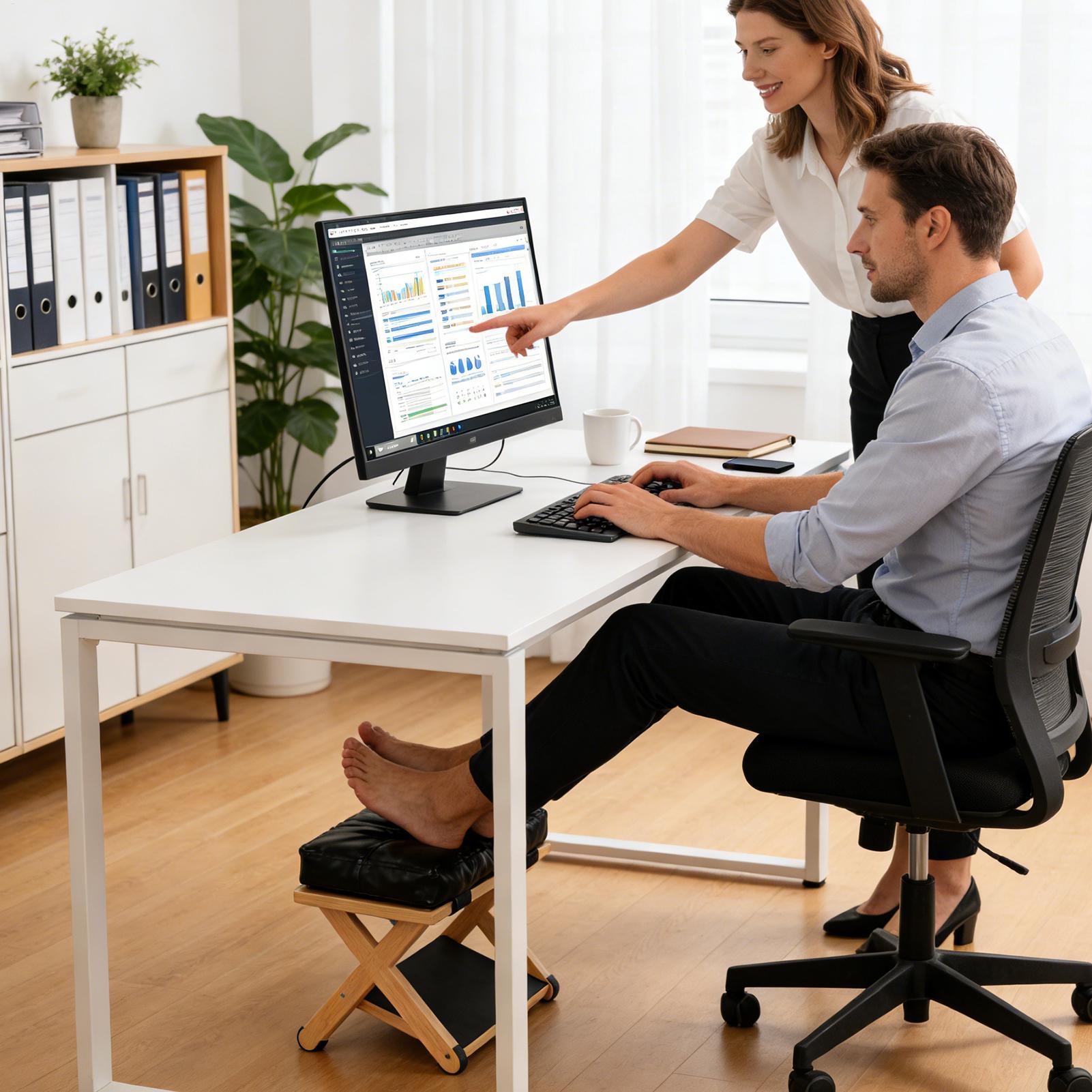 Footrest Under Desk - مسند قدم خشبي مزدوج الطبقات غير