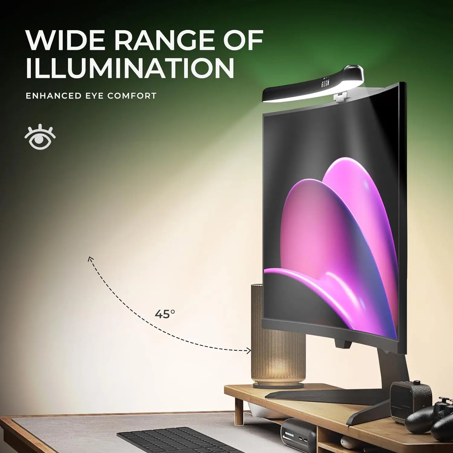 شريط إضاءة منحني مع مصباح شاشة - مراجعة Gaming Monitor Curved وسعره